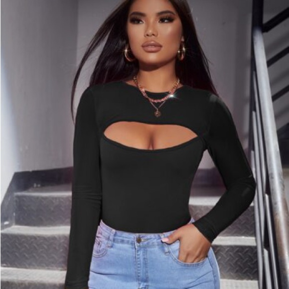 Boutique white birch black long sleeve bodysuit